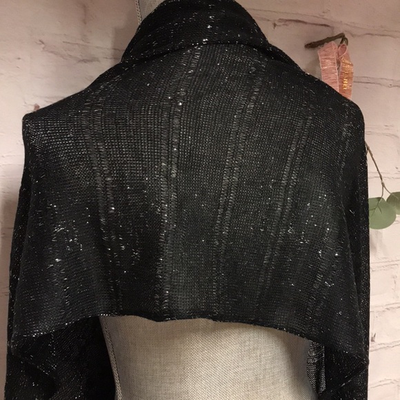 Black & Silver ruffle knit long duster shawl / holiday scarf dressy 96 inches - Picture 5 of 8